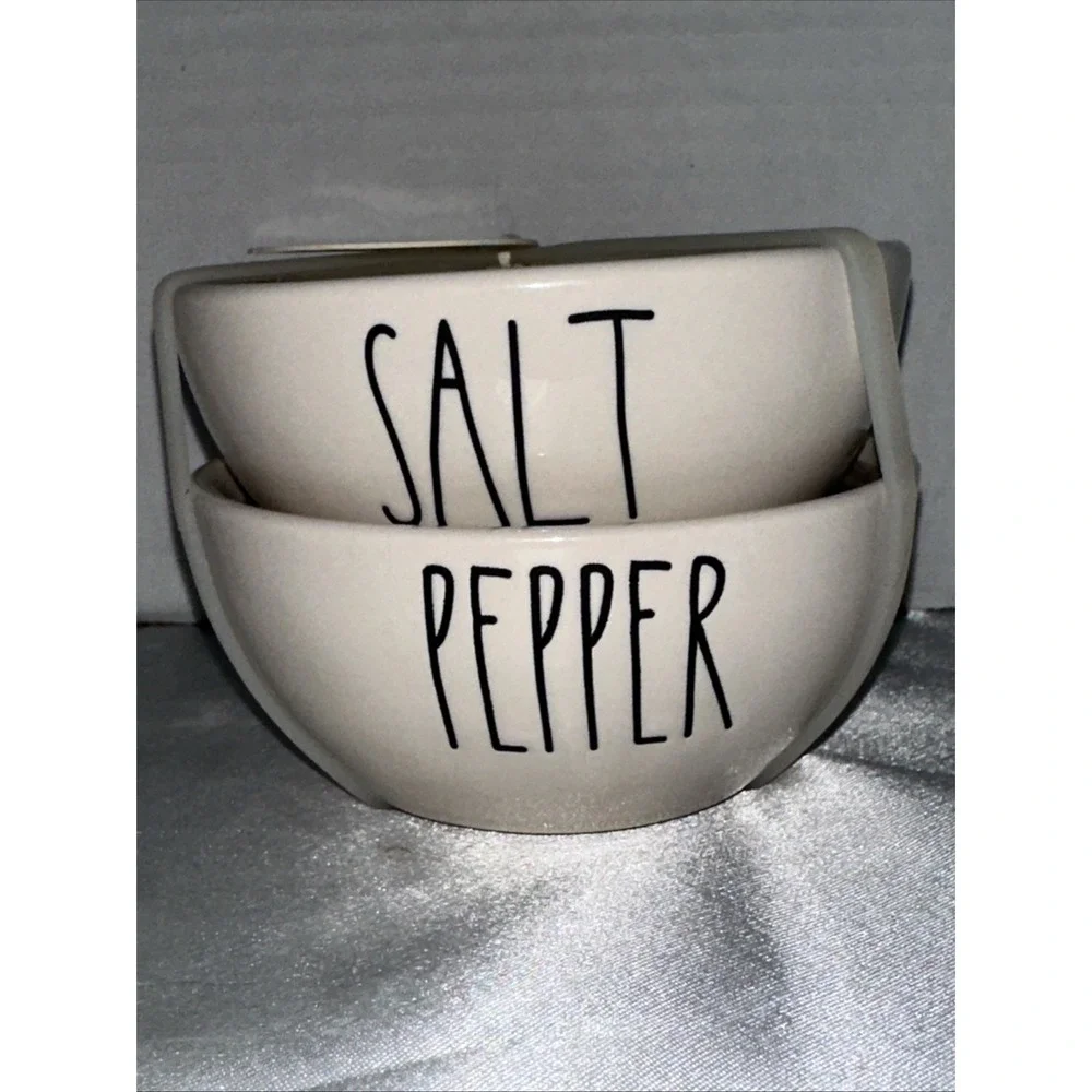 Rae Dunn Salt and Pepper Cellar Bowls Set Cream Ceramic Artisan Collection NEW